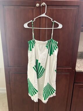 Sugarlips White Dress with Green Graphic Accents with Pockets